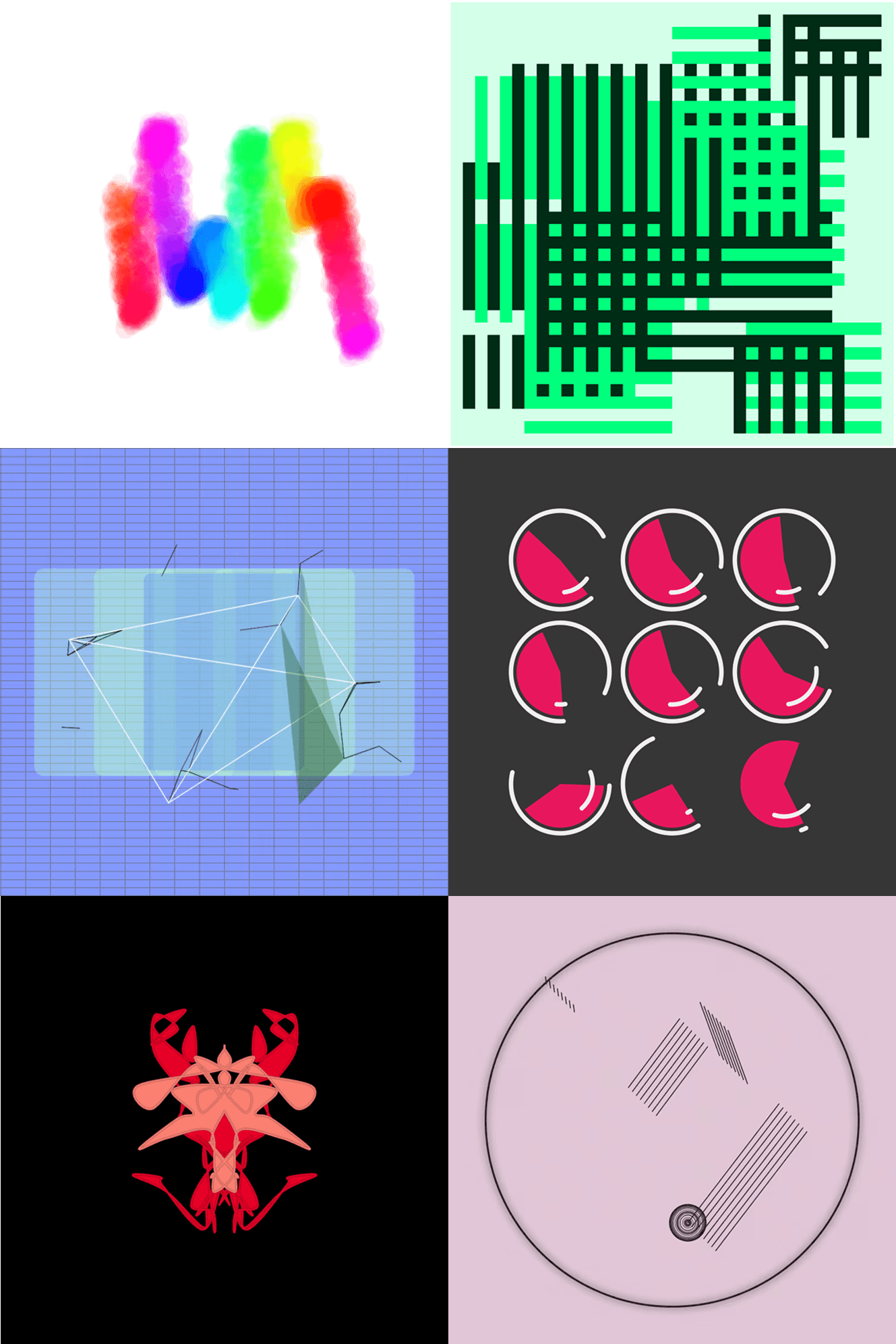 The first six Art Blocks Curated collections, all released in 2020